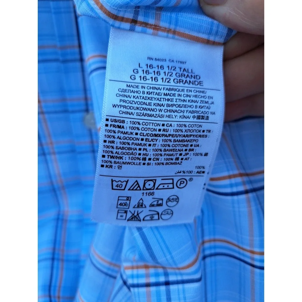 Banana Republic Men's Plaid Blue Non-Iron Slim Fit Long Sleeve  Cotton Shirt L
